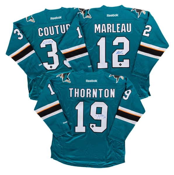 Joe Thornton, Patrick Marleau and Logan Couture Signed San Jose Sharks Jerseys with COAs 