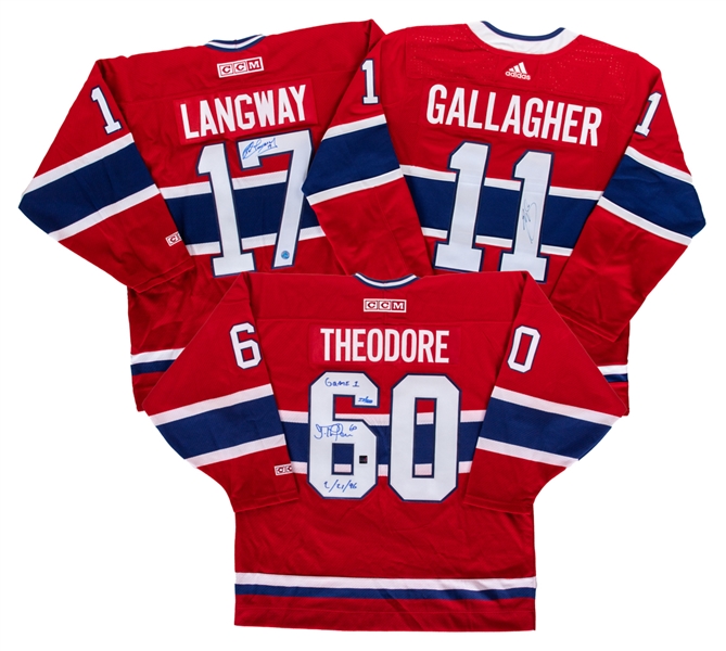 Rod Langway, Brendan Gallagher and Jose Theodore Signed Montreal Canadiens Jerseys with COAs 