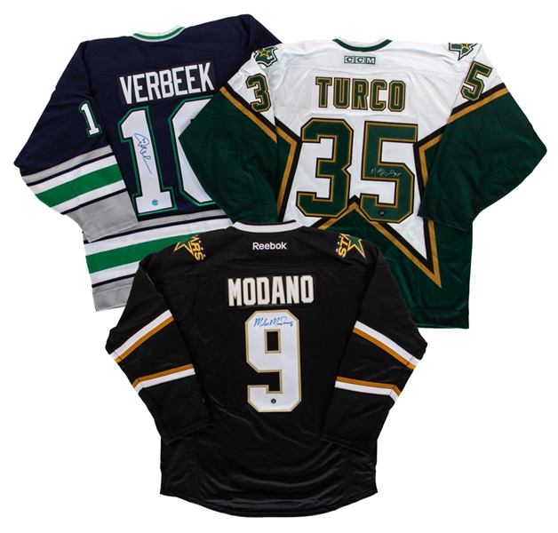 Mike Modano, Marty Turco and Pat Verbeek Signed Dallas Stars Jerseys with COAs 