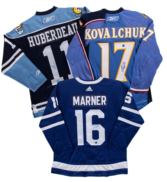 Ilya Kovalchuk (Atlanta Thrashers), Jonathan Huberdeau (Florida Panthers) and Mitch Marner (Toronto Maple Leafs) Signed Jerseys with COAs