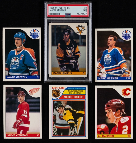 1985-86 O-Pee-Chee Hockey Complete 264-Card Set Including #9 HOFer Mario Lemieux Rookie (Graded PSA 7)