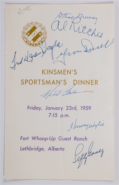 January 23rd 1959 Kinsmens Sportsmans Multi-Signed Dinner Program Including Deceased HOFers Cyclone Taylor and Lefty Gomez