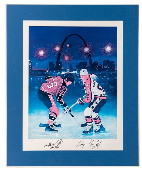 Wayne Gretzky and Mario Lemieux Dual-Signed "1988 NHL All-Star Game" Limited-Edition Matted Lithograph #343/500 with LOA (23" x 28")