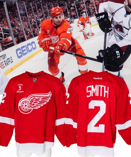 Brendan Smith’s 2013-14 Detroit Red Wings "Nicklas Lidstrom Retirement Night" Game-Worn Jersey with Team COA - Team Repairs! - Photo-Matched!