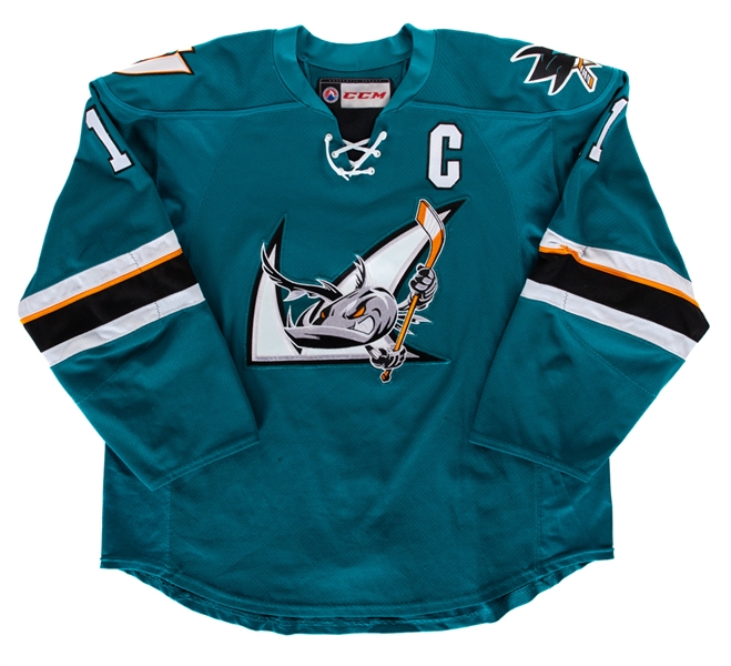 Bryan Lerg’s 2015-16 AHL San Jose Barracudas Game-Worn Captains Jersey - Team Repairs!