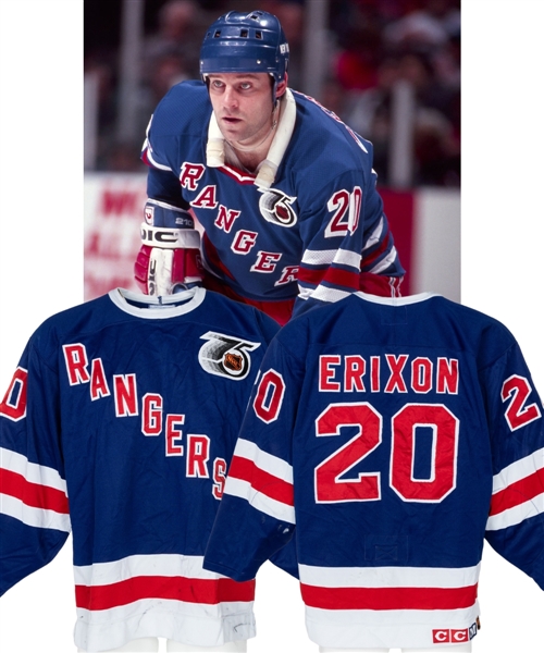 Jan Erixons 1991-92 New York Rangers "Turn Back the Clock" Game-Worn Jersey with MeiGray LOA - 75th Anniversary Patch! - Video-Matched! (Barry Meisel Collection)