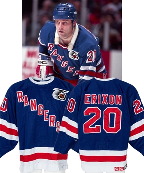 Jan Erixons 1991-92 New York Rangers "Turn Back the Clock" Game-Worn Jersey with MeiGray LOA - 75th Anniversary Patch! - Video-Matched! (Barry Meisel Collection)