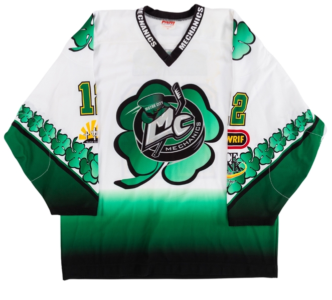 Adam Edinger’s 2005-2006 UHL Motor City Mechanics Saint Patrick’s Day Signed Game-Worn Jersey