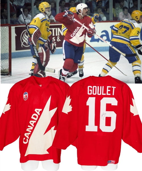 Michel Goulets 1987 Canada Cup Team Canada Signed Game-Worn Jersey with Classic Auctions LOA - Photo-Matched!