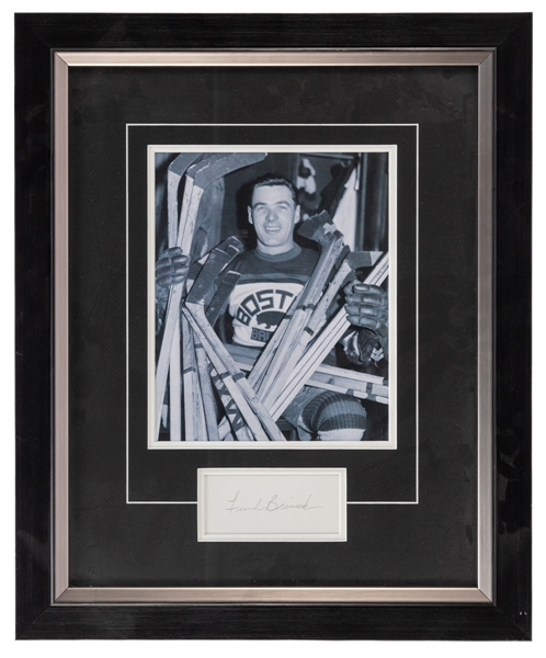 Deceased HOFer Frank Brimsek Boston Bruins Signed Cut Framed Display (Tiny Thompson Photo) 17" x 21"