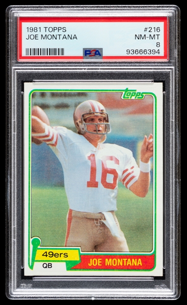 1981 Topps Football Set Complete 528-Card Set Including #216 HOFer Joe Montana Rookie - Graded PSA 8