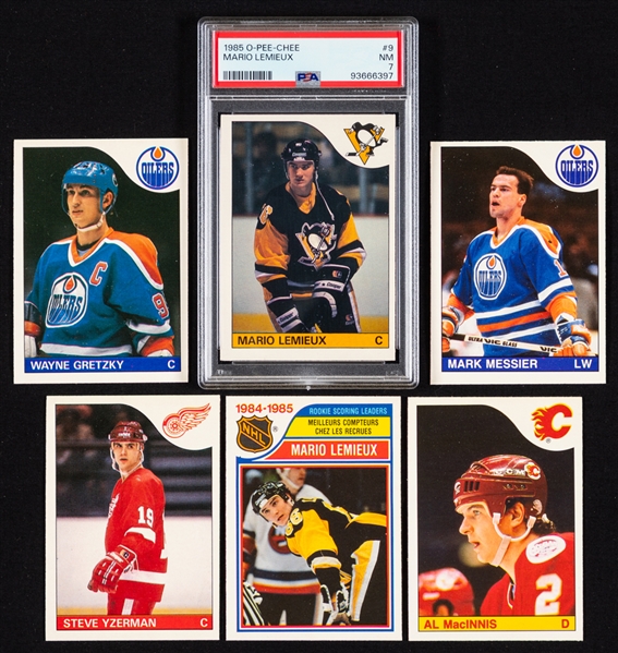 1985-86 O-Pee-Chee Hockey Complete 264-Card Set Including #9 HOFer Mario Lemieux Rookie (Graded PSA 7)