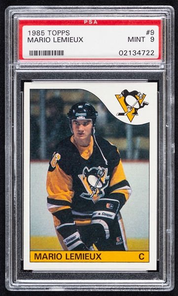 1985-86 Topps Hockey Card #9 HOFer Mario Lemieux Rookie - Graded PSA 9