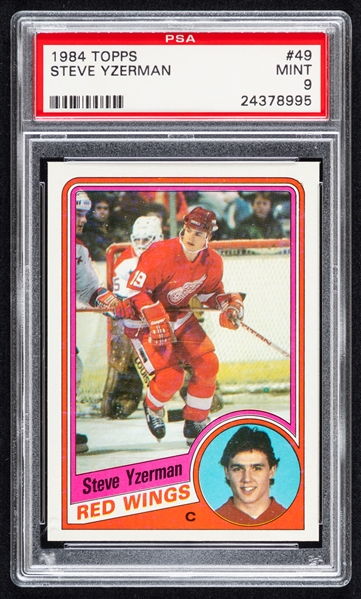 1984-85 Topps Hockey Card #49 HOFer Steve Yzerman Rookie - Graded PSA 9