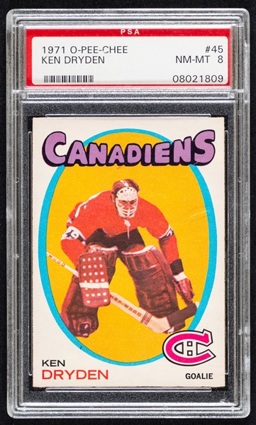 1971-72 O-Pee-Chee Hockey Card #45 HOFer Ken Dryden Rookie - Graded PSA 8