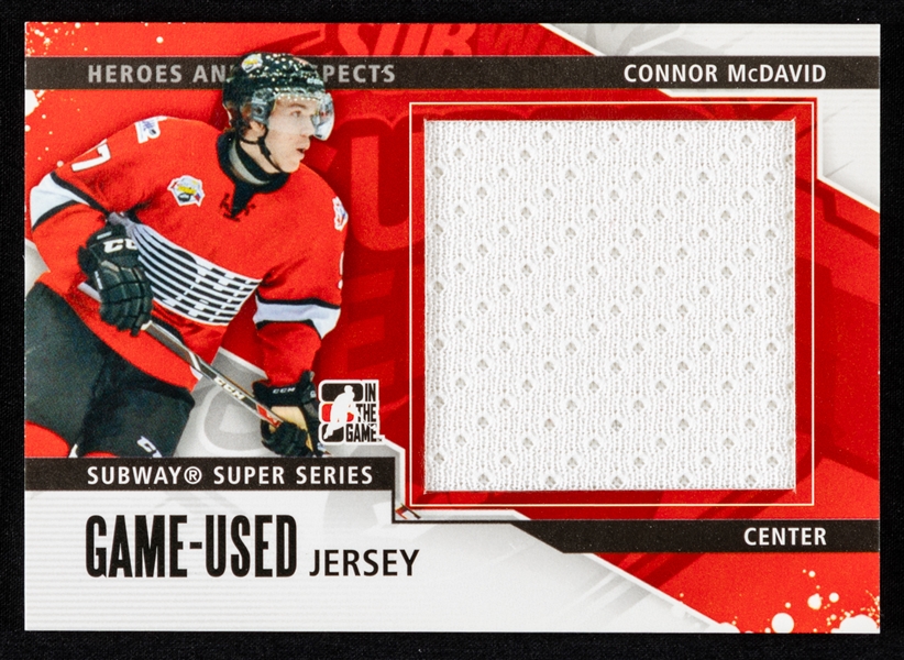 2013-14 ITG Heroes and Prospects Game-Used Jersey Subway Super Series Hockey Card #SSM-12 Connor McDavid (Black Version)