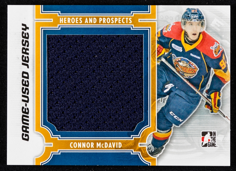 2013-14 ITG Heroes and Prospects Game-Used Erie Otters Jersey Hockey Card #M-14 Connor McDavid (Black Version)