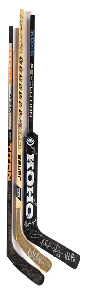 Felix Potvin (Koho), Wendel Clark (Bauer) and a Titan Model Stick all Multi-Signed Including 22 HOFers with Howe, Beliveau, Geoffrion, Worsley and Others 