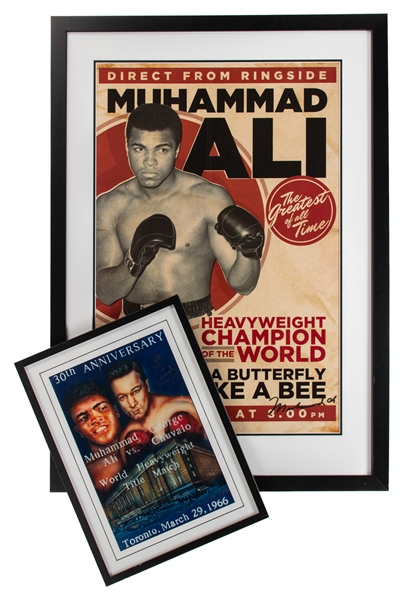 Muhammad Ali Framed Poster with Signed Cut and JSA Auction LOA (32" x 45") Plus Ali vs Chuvalo 30th Anniversary Limited-Edition Framed Print Signed by Chuvalo (16 1/2" x 22 1/2") 