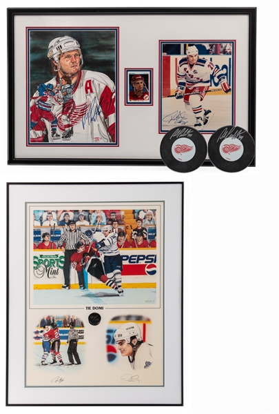 Bob Probert and Tie Domi Signed Memorabilia Collection Including Pucks, Framed Print and Framed Display with JSA Auction LOA