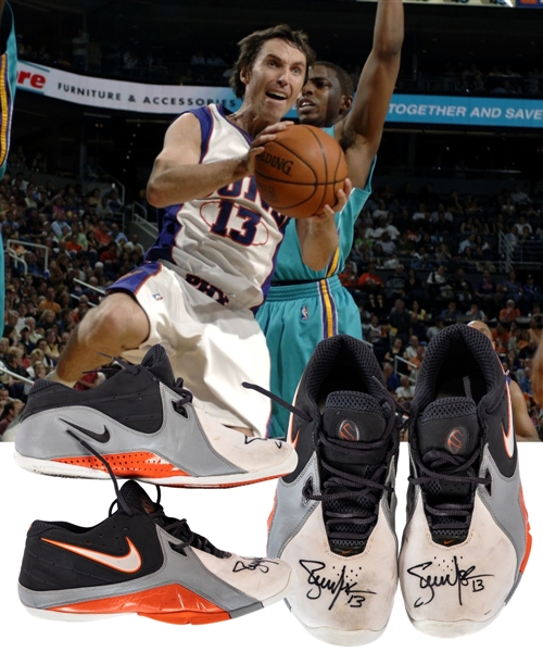 Steve Nashs 2006-07 Phoenix Suns Signed Game-Worn Nike Air Uptempto Stutter Step Shoes from The Personal Collection of Marc Jackson with His Signed LOA Plus JSA Auction LOA 