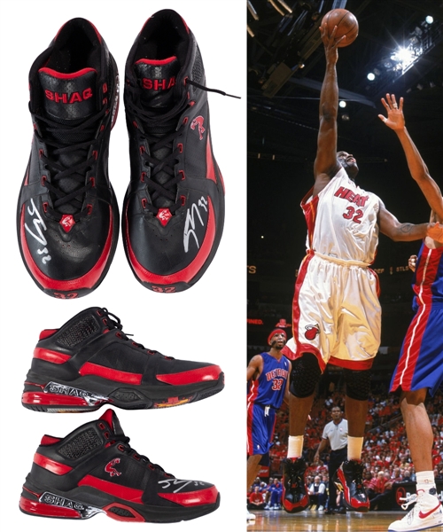 Shaquille O’Neals 2005-06 Miami Heat Signed Game-Worn Dunkman Shoes from The Personal Collection of Marc Jackson with His Signed LOA Plus JSA Auction LOA - NBA Championship Season!