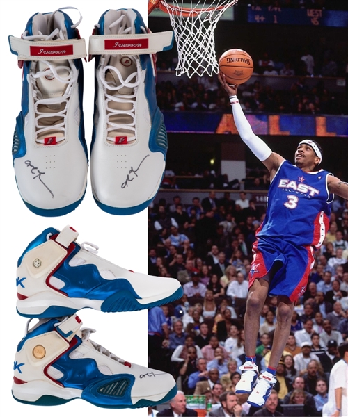 Allen Iversons 2005 NBA All-Star Weekend Signed Player-Worn Reebok ATR Pump Shoes from The Personal Collection of Marc Jackson with His Signed LOA Plus JSA Auction LOA - 2005 NBA All-Star Game MVP!