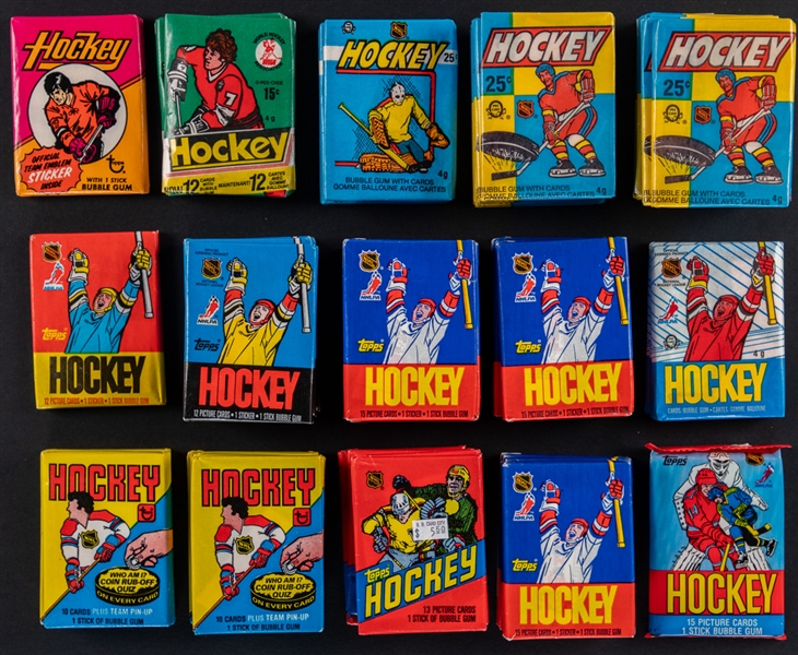 1970s and 1980s O-Pee-Chee, O-Pee-Chee WHA and Topps Hockey Wax Packs (81) 