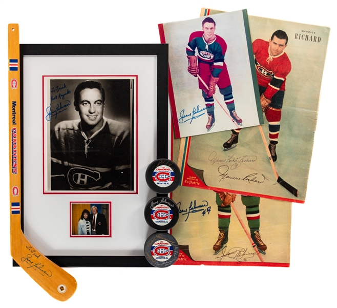 Montreal Canadiens Signed Memorabilia Collection of 8 Including M. Richard, Beliveau and Roy with JSA Auction LOA