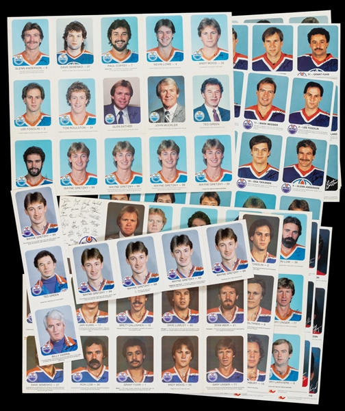 Edmonton Oilers and Calgary Flames 1980s Red Rooster Uncut Sheets and Sets (Numerous Gretzky Cards) Plus Edmonton Oilers Postcards Sets