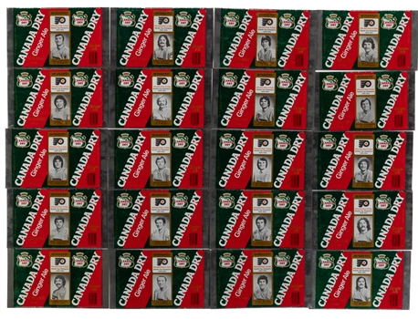 1974-75 Philadelphia Flyers Canada Dry Flat Unused Cans (20), 1976-77 Colorado Rockies Play Pucks Bucks Collection of Five-Card Panels (4), 1978-79 Minnesota North Stars Clover Leaf Milk Cartons (15)