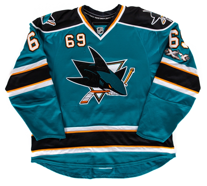 Andrew Desjardins 2010-11 San Jose Sharks Game-Worn Jersey - 20th Anniversary Patch! 