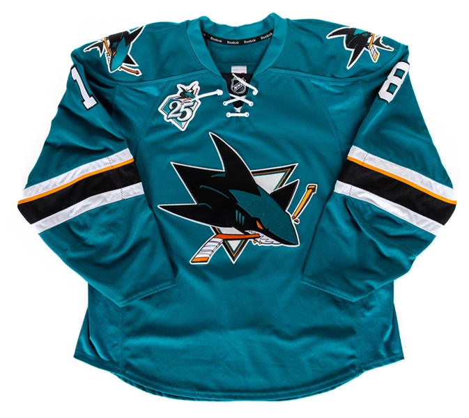 Mike Browns 2015-16 San Jose Sharks Game-Worn Jersey - 25th Anniversary Patch! 