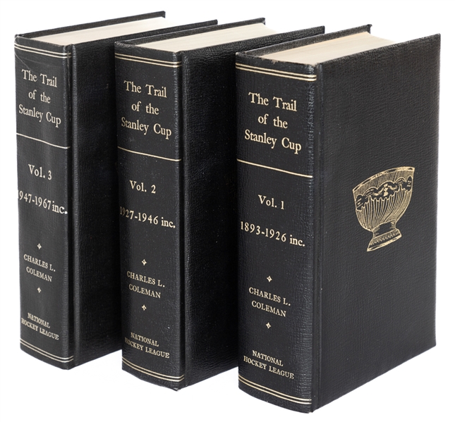 "The Trail to the Stanley Cup" Leather-Bound Three-Volume Book Set with Volumes 1 and 2 Originally Presented to Red Fisher 