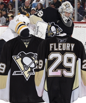 Marc-Andre Fleury’s 2008-09 Pittsburgh Penguins Game-Worn Jersey with Team COA - Nice Game Wear! - Photo-Matched!