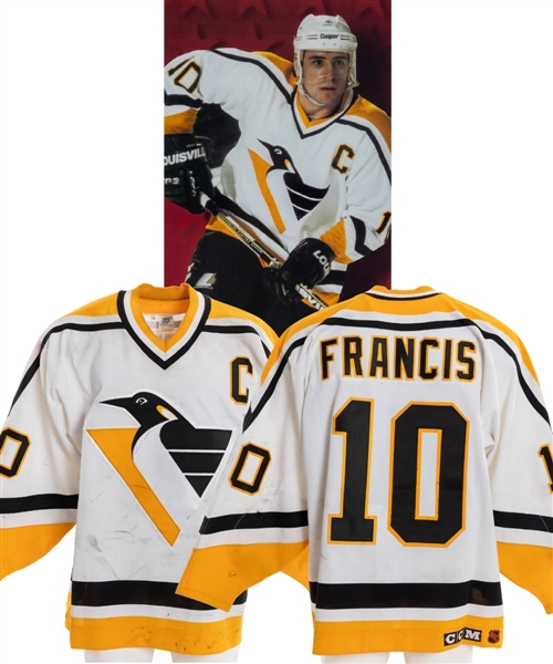 Ron Francis 1994-95 Pittsburgh Penguins Game-Worn Captains Jersey with Team COA and MeiGray COR - Nice Game Wear! - Photo-Matched!