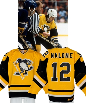 Greg Malones 1980-81 Pittsburgh Penguins Game-Worn Alternate (Gold) Jersey - Team Repairs!