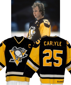 Randy Carlyles 1982-83 Pittsburgh Penguins  Game-Worn Captains Jersey with LOAs - Team Repairs! - Photo-Matched!