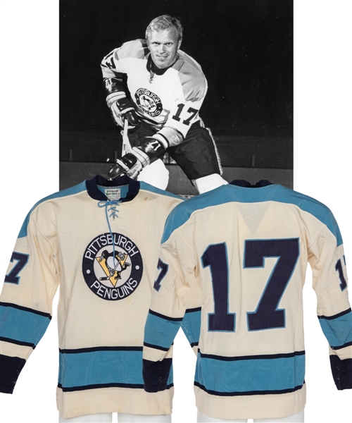 Ron Schocks 1969-70 Playoffs and 1970-71 Regular Season Pittsburgh Penguins Game-Worn Jersey - Numerous Team Repairs! - Nice Game Wear!