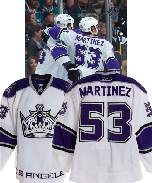 Alec Martinezs 2010-11 Los Angeles Kings Game-Worn Playoffs Jersey with Team COA - Photo-Matched! - Team Repairs! 