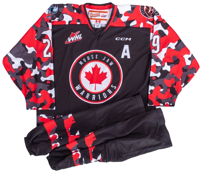 Brayden Yagers 2023-24 WHL Moose Jaw Warriors Signed "Military Appreciation" Game-Worn Second and Third Period Alternate Captains Jersey with Team LOA  