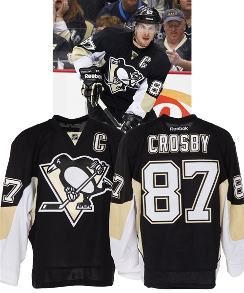 Sidney Crosbys 2013-14 Pittsburgh Penguins Game-Worn Stanley Cup Playoffs Captains Jersey with Team LOA and JerseyTRAK Document - Photo-Matched!