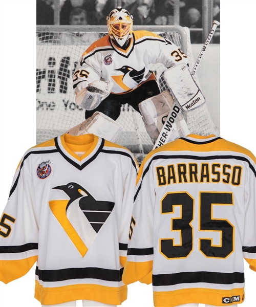 Tom Barrassos 1992-93 Pittsburgh Penguins Game-Worn Jersey - Stanley Cup Centennial Patch! - Photo and Video-Matched!