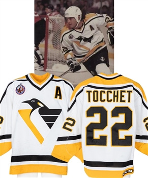 Rick Tocchets 1992-93 Pittsburgh Penguins Alternate Captains Game-Worn Jersey - Stanley Cup Centennial Patch! - Nice Game Wear! - Career High Season for Goals (48) and Points (109)!