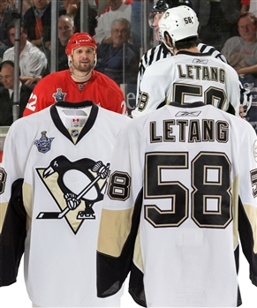 Kris Letangs 2007-08 Pittsburgh Penguins Game-Worn Stanley Cup Finals Jersey with Team COA - 2008 Stanley Cup Finals Patch! - Photo-Matched!