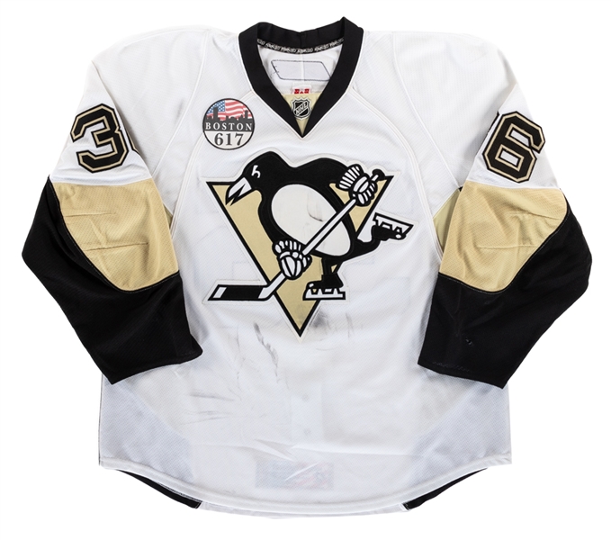 Jussi Jokinen’s 2012-13 Pittsburgh Penguins Signed “Boston 617” Game-Worn Jersey - Boston 617 Patch! - Photo-Matched!