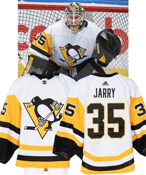 Tristan Jarry’s 2021-22 Pittsburgh Penguins Game-Worn Jersey with Team LOA - Team Repairs! - Photo-Matched!