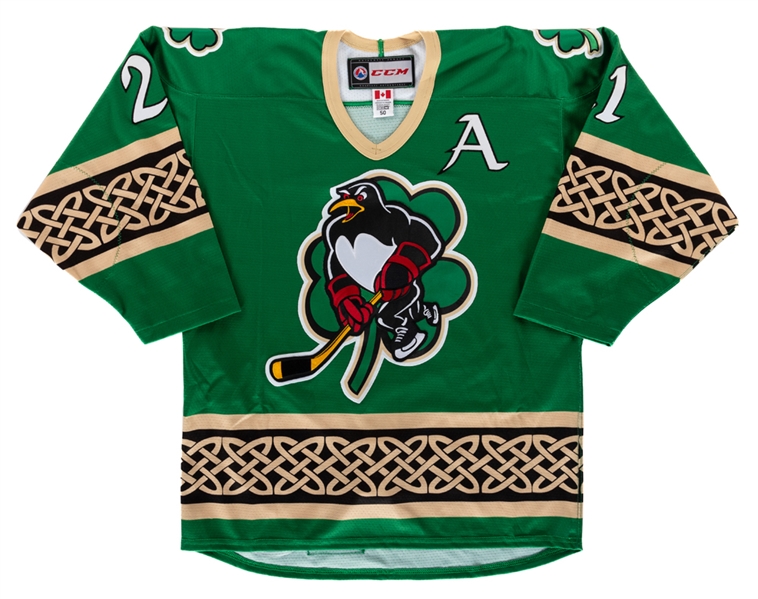 Kael Mouillierats 2015-2016 AHL Wilkes-Barre Scranton Penguins "St Patricks Day" Game-Worn Alternate Captains Jersey with Team LOA