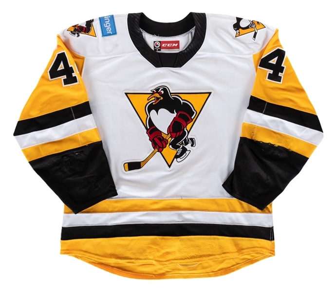 Jonathan Gruden’s 2021-22 AHL Wilkes-Barre Scranton Penguins Game-Worn Jersey with Team LOA - Hammered Sleeves with Team Repairs!