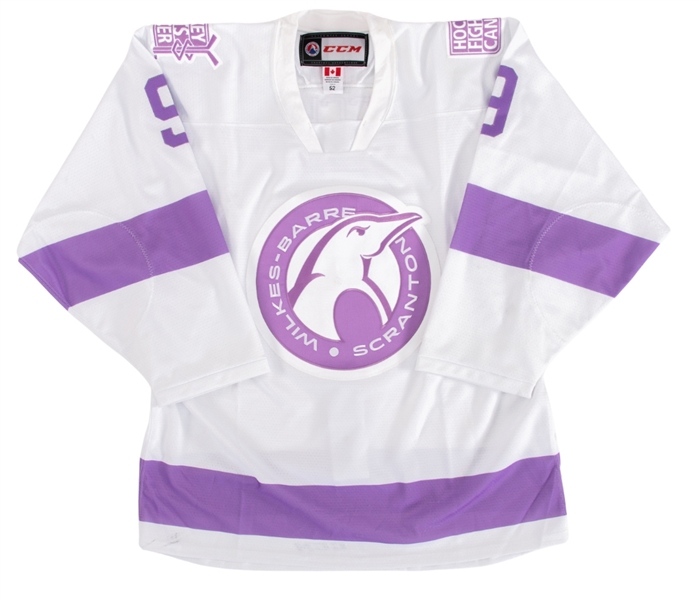 Jake Lucchini’s 2019-20 AHL Wilkes-Barre Scranton Penguins "Hockey Fights Cancer" Game-Worn Jersey with Team LOA